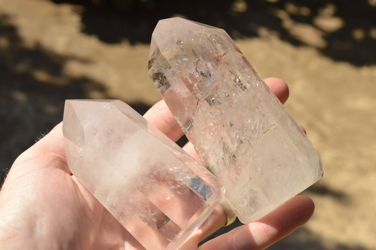 Polished Trio Of Clear Quartz Points With Rainbow Veils x 3 From Madagascar - TopRock