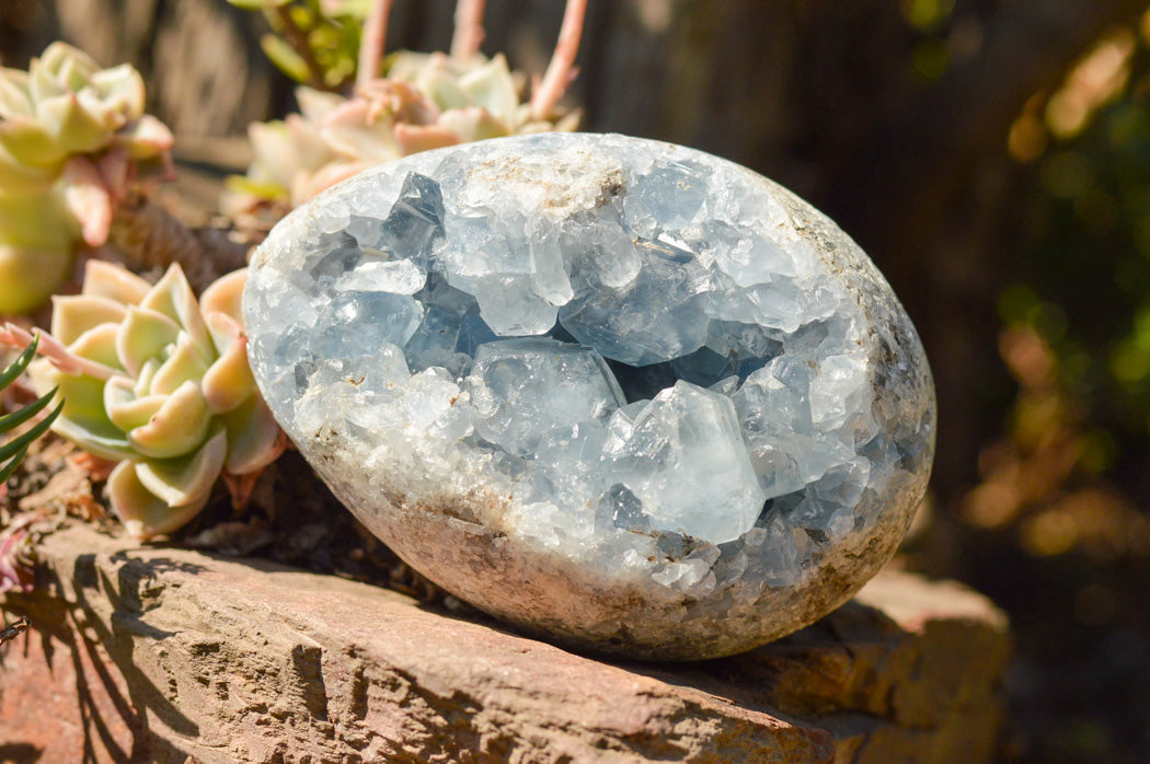 Polished Blue Celestite Eggs With Crystalline Centres x 2 From Sakoany, Madagascar - TopRock
