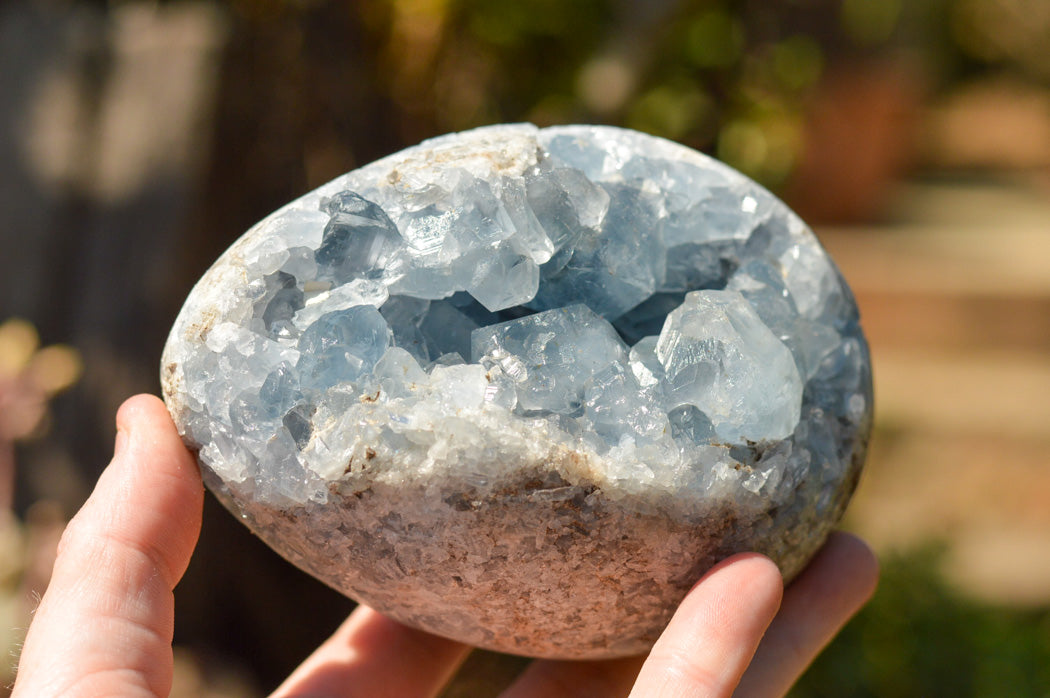 Polished Blue Celestite Eggs With Crystalline Centres x 2 From Sakoany, Madagascar - TopRock