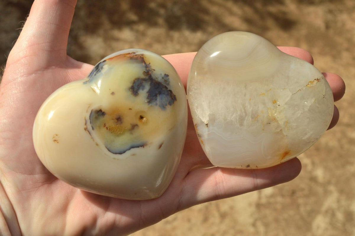 Polished Fairly Large Agate Hearts x 6 From Madagascar - TopRock