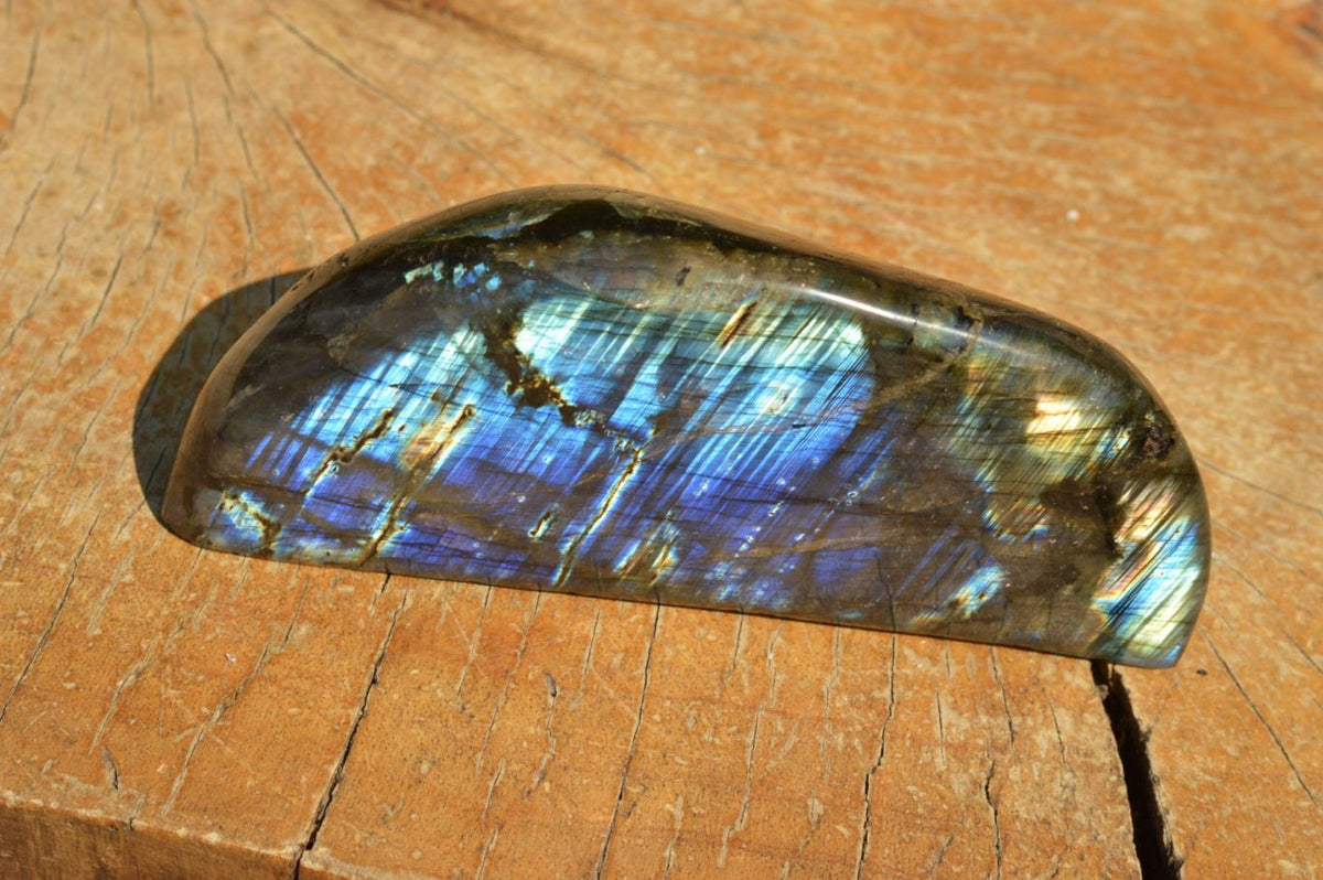 Polished Flashy Blue Labradorite Standing Free Forms x 2 From Tulear, Madagascar - TopRock