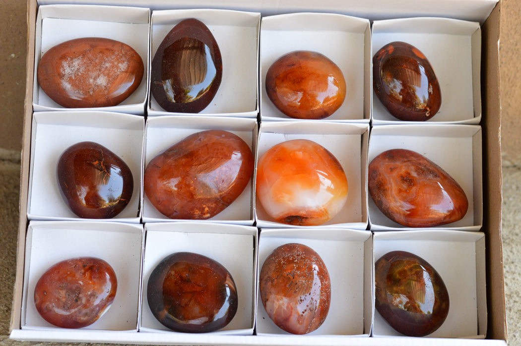Polished Deep Red Carnelian Agate Gallets x 12 From Madagascar - TopRock