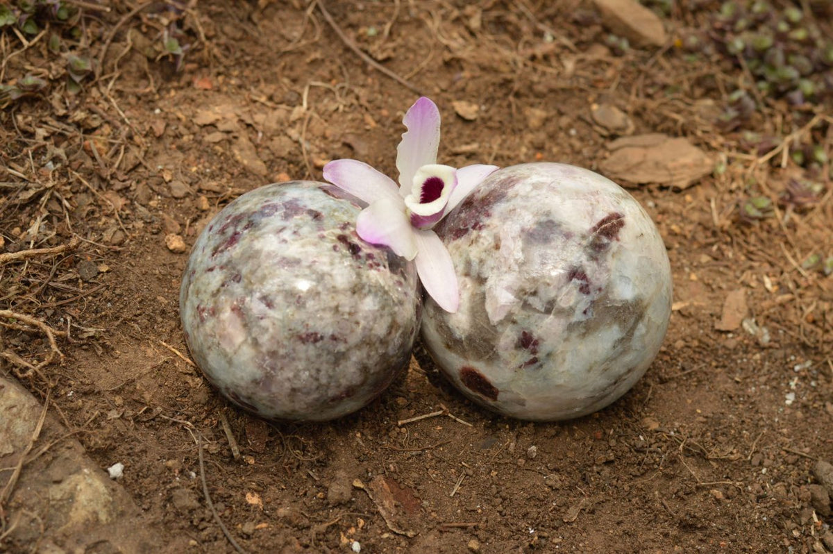 Polished Pink Tourmaline Rubellite Spheres x 2 From Madagascar - TopRock