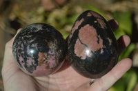 Polished Pink Rhodonite Sphere & Egg x 2 From Madagascar - Toprock Gemstones and Minerals