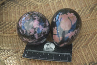 Polished Pink Rhodonite Sphere & Egg x 2 From Madagascar - Toprock Gemstones and Minerals