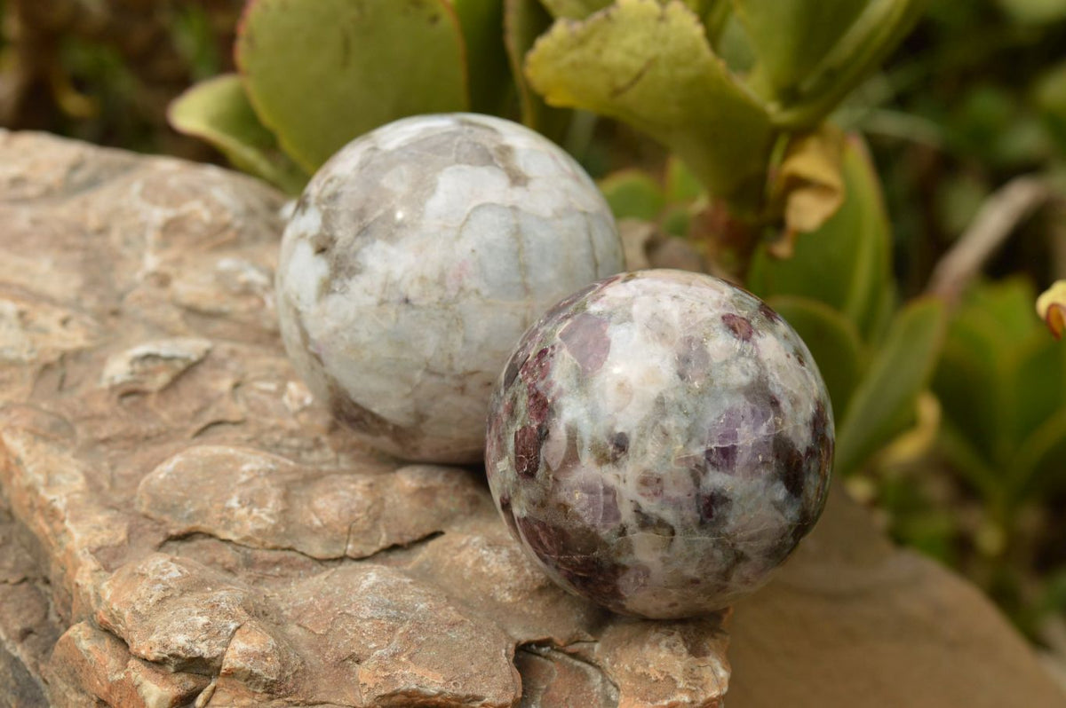 Polished Pink Tourmaline Rubellite Spheres x 2 From Madagascar - TopRock
