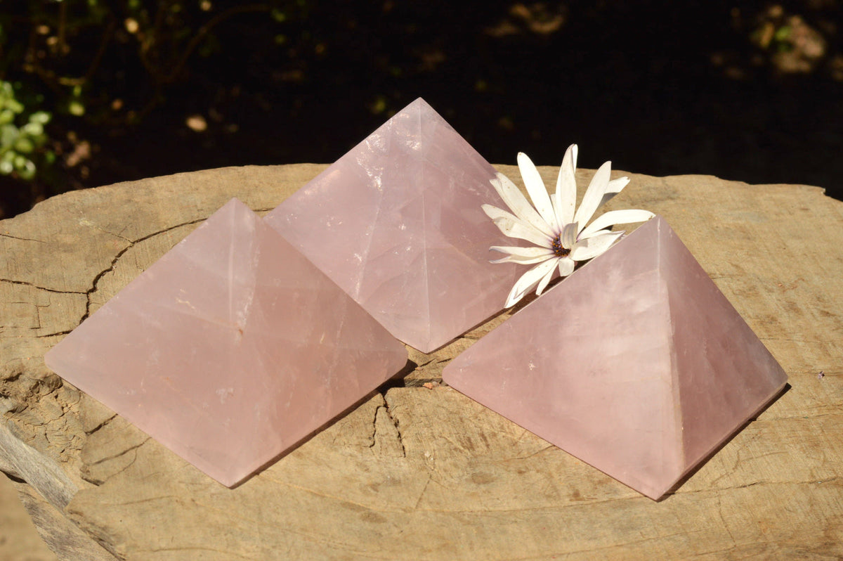 Polished Beautiful Pink Rose Quartz Pyramids x 3 From Ambatondrazaka, Madagascar - TopRock