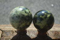 Polished Green Leopard Stone Spheres  x 2 From Zimbabwe - Toprock Gemstones and Minerals