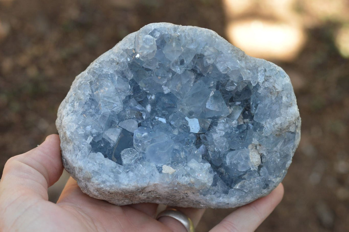 Natural Blue Celestite Geodes With Gemmy Cubic Crystals x 2 From Sakoany, Madagascar - TopRock