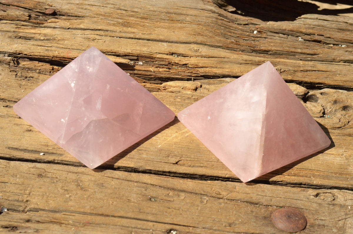 Polished Beautiful Pink Rose Quartz Pyramids x 3 From Ambatondrazaka, Madagascar - TopRock