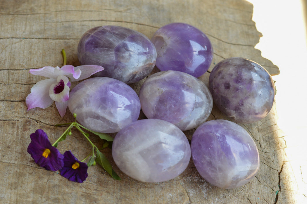 Polished Amethyst Palm Stones With Smokey Patterns x 12 From Madagascar - TopRock