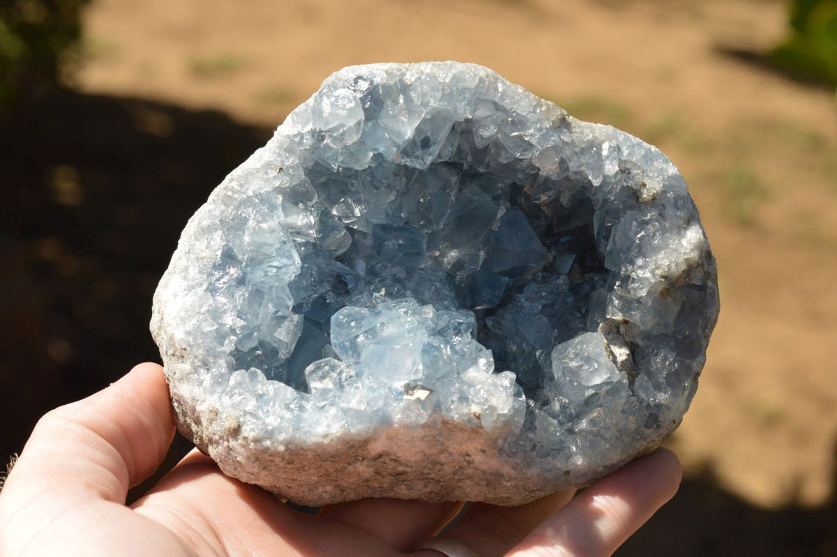 Natural Blue Celestite Geodes With Gemmy Cubic Crystals x 2 From Sakoany, Madagascar - TopRock