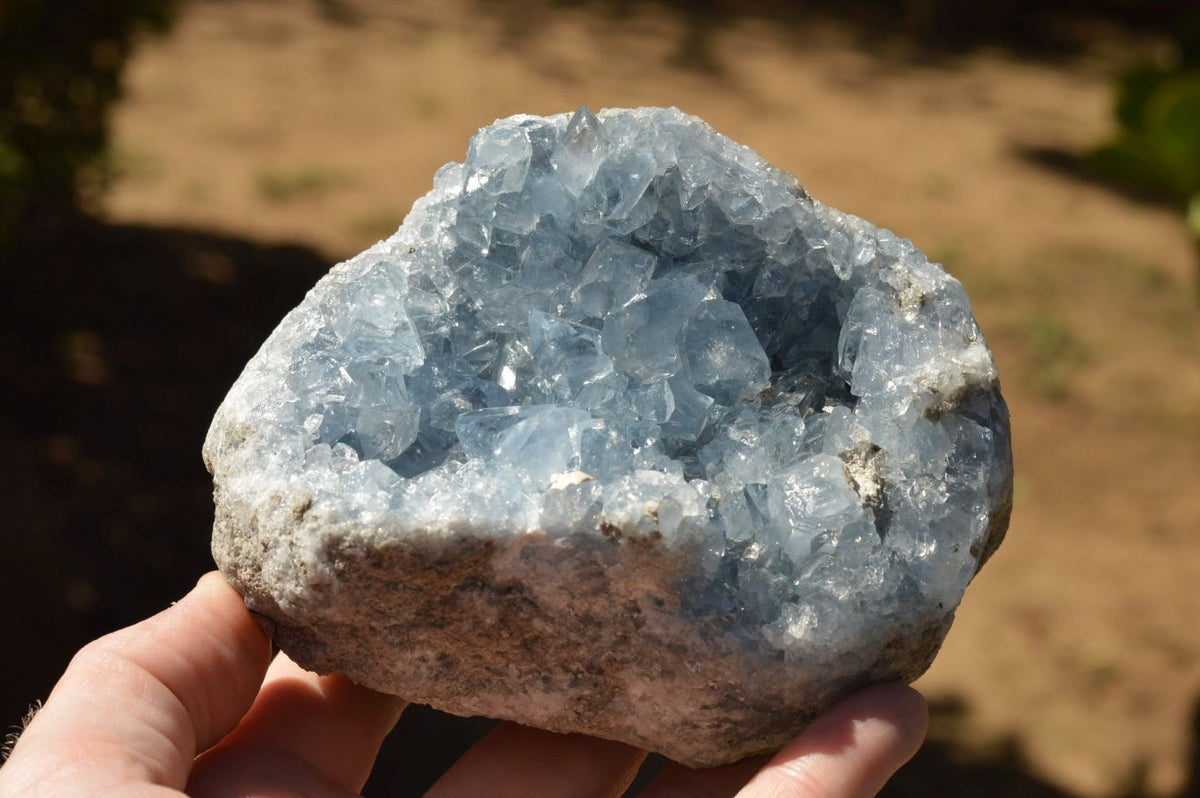 Natural Blue Celestite Geodes With Gemmy Cubic Crystals x 2 From Sakoany, Madagascar - TopRock