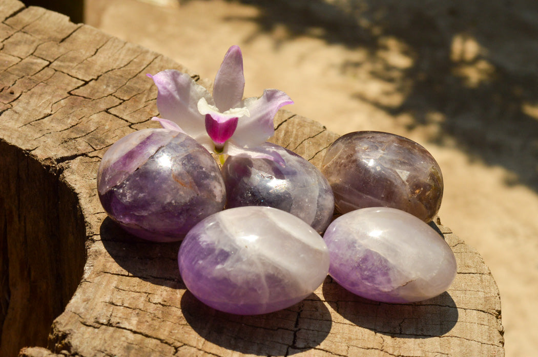 Polished Amethyst Palm Stones With Smokey Patterns x 12 From Madagascar - TopRock