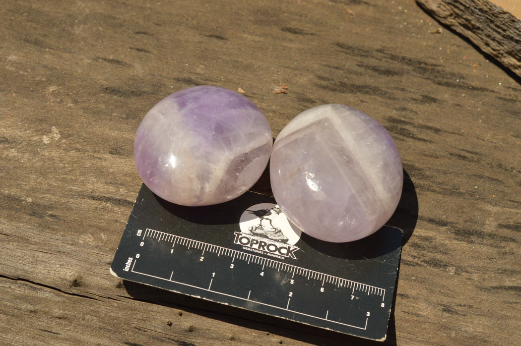 Polished Amethyst Palm Stones With Smokey Patterns x 12 From Madagascar - TopRock