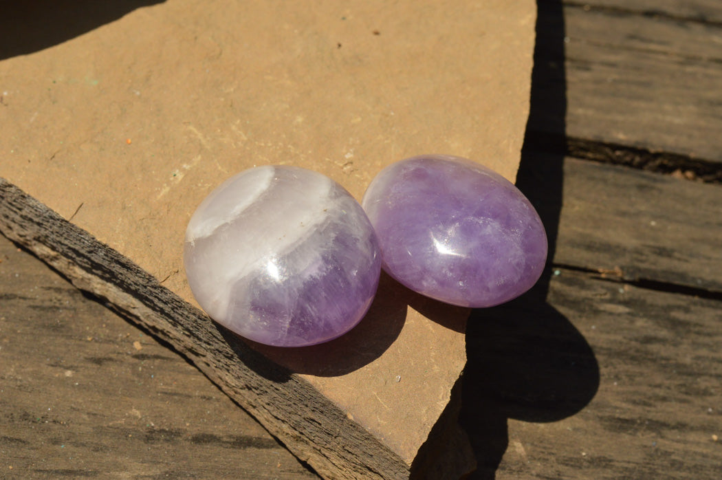 Polished Amethyst Palm Stones With Smokey Patterns x 12 From Madagascar - TopRock