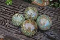 Polished Green Chrysoprase Spheres  x 4 From Ambatondrazaka, Madagascar - Toprock Gemstones and Minerals