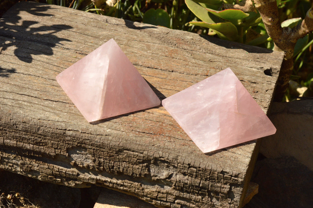 Polished Beautiful Pink Rose Quartz Pyramids x 3 From Ambatondrazaka, Madagascar - TopRock