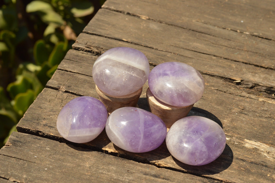 Polished Amethyst Palm Stones With Smokey Patterns x 12 From Madagascar - TopRock