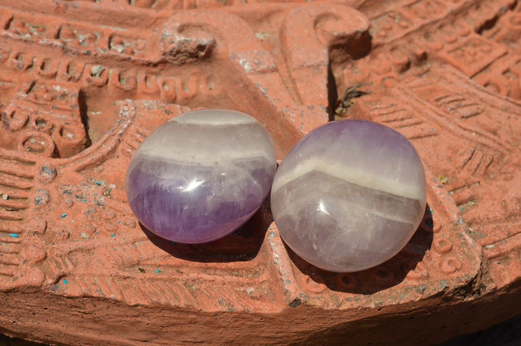 Polished Amethyst Palm Stones With Smokey Patterns x 12 From Madagascar - TopRock