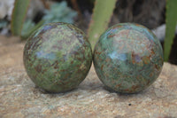 Polished Green Chrysoprase Spheres  x 4 From Ambatondrazaka, Madagascar - Toprock Gemstones and Minerals