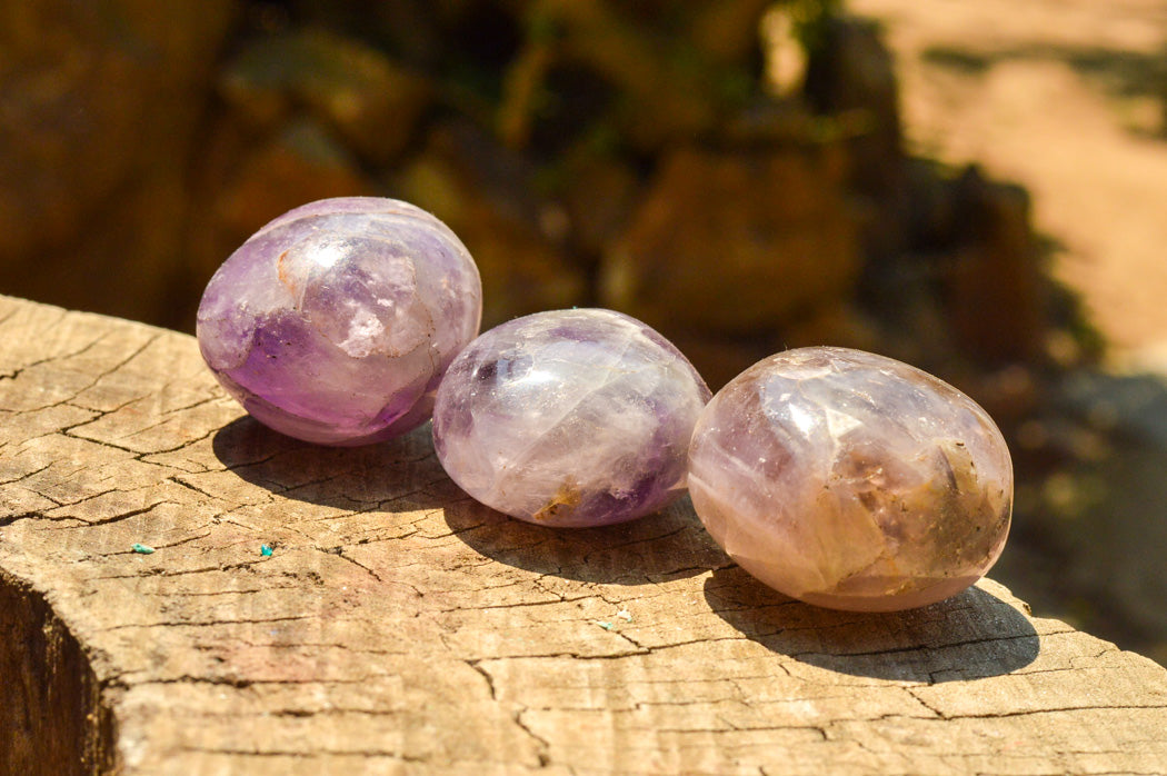 Polished Amethyst Palm Stones With Smokey Patterns x 12 From Madagascar - TopRock