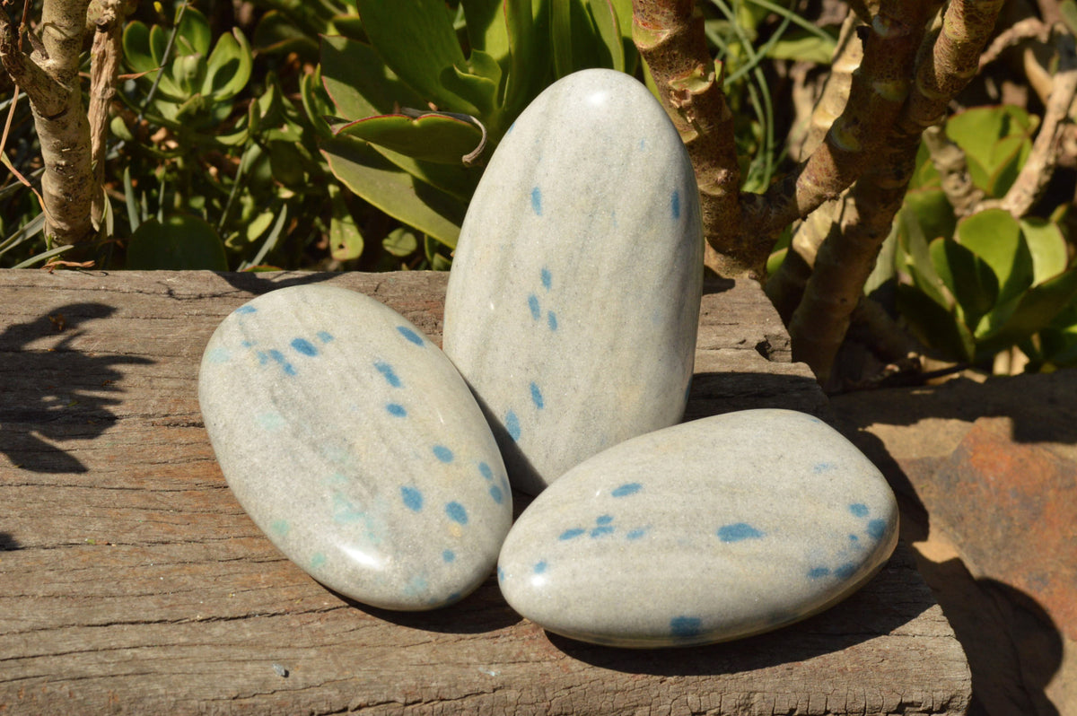 Polished Blue Spotted Spinel / Dalmatian Stone Standing Free Forms x 3 From Madagascar - TopRock