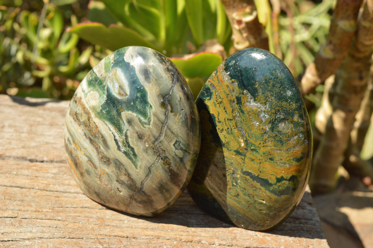 Polished Stunning Ocean Jasper Standing Free Forms With Orbicular Patterns x 3 From Madagascar - TopRock