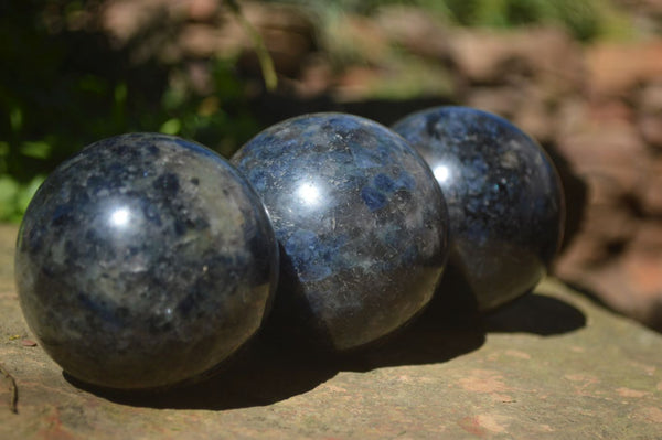 Polished Blue Iolite / Water Sapphire Spheres  x 3 From Madagascar - Toprock Gemstones and Minerals 