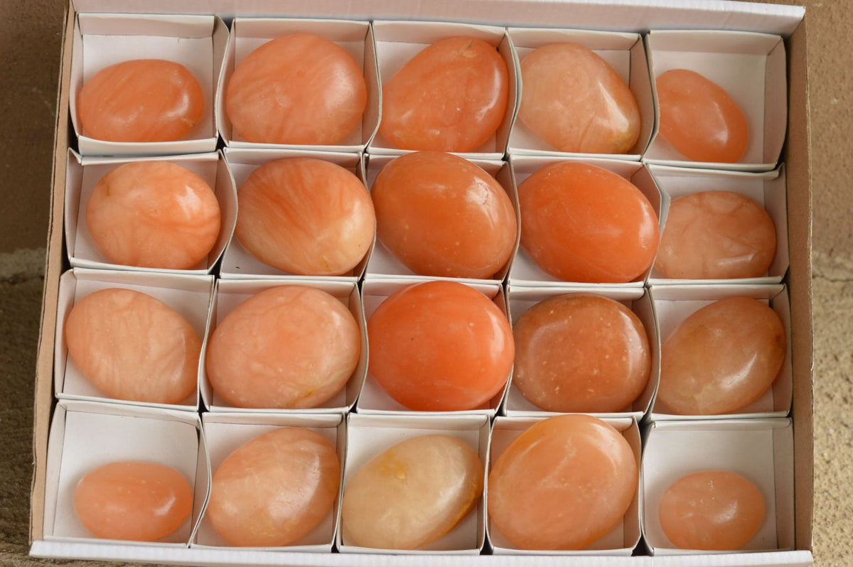 Polished Killer Bright Orange Twist Calcite Palm Stones x 12 From Madagascar - TopRock