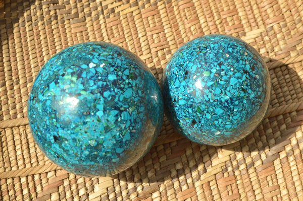Polished Chrysocolla Conglomerate Spheres With Azurite and  Malachite x 2 From Congo - TopRock