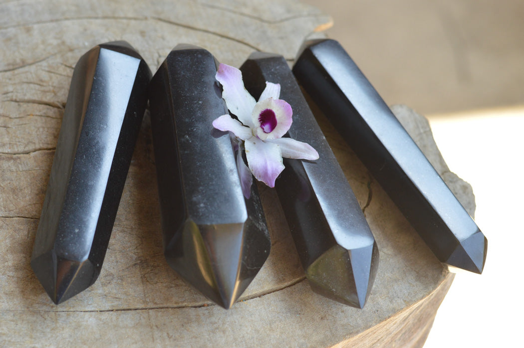 Polished Double Terminated Black Basalt Points x 4 From Madagascar - TopRock
