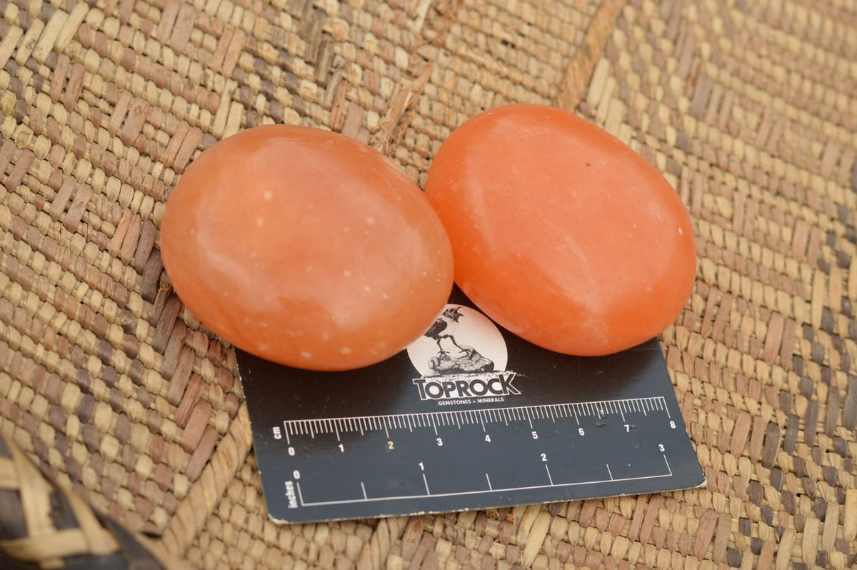Polished Killer Bright Orange Twist Calcite Palm Stones x 12 From Madagascar - TopRock