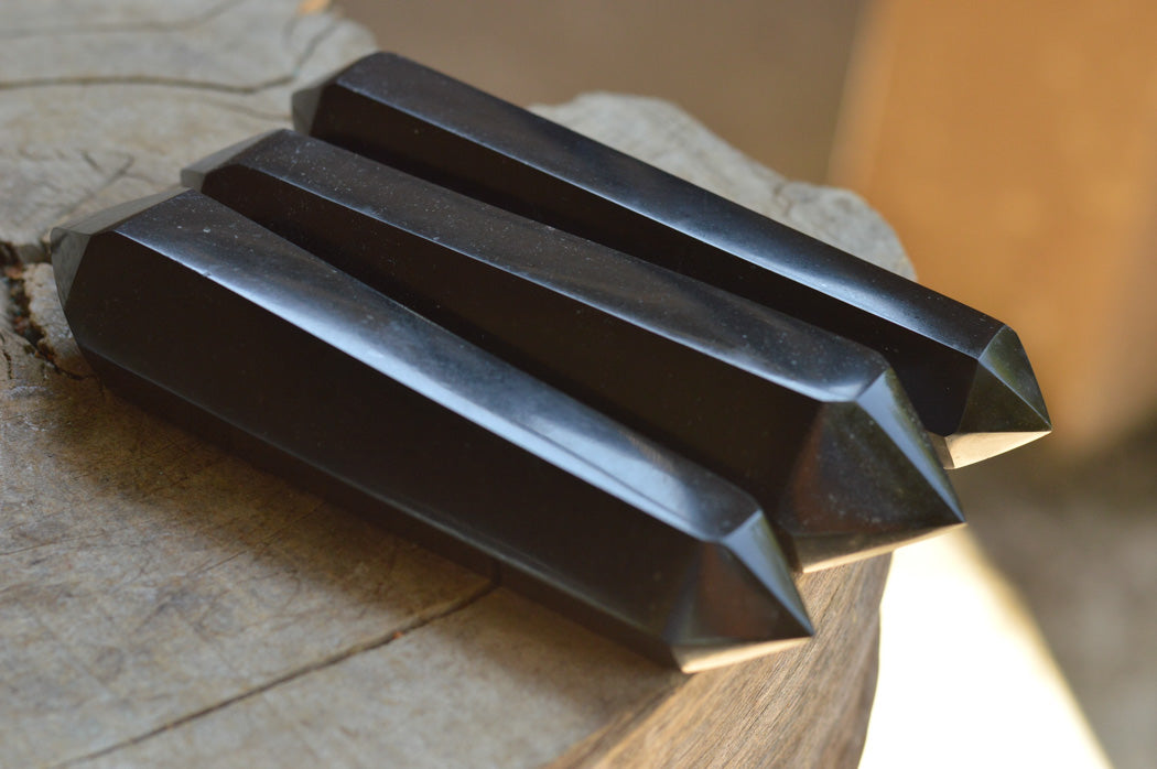 Polished Double Terminated Black Basalt Points x 4 From Madagascar - TopRock