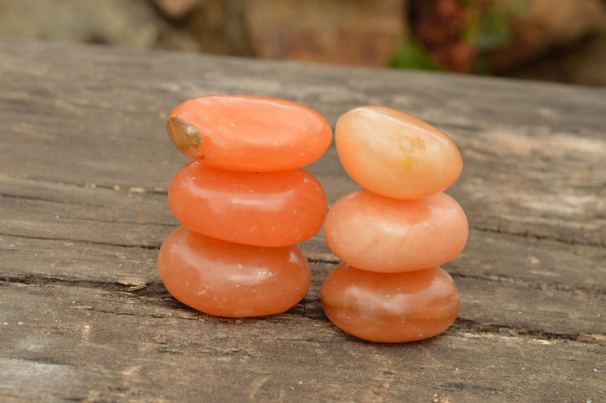 Polished Killer Bright Orange Twist Calcite Palm Stones x 12 From Madagascar - TopRock