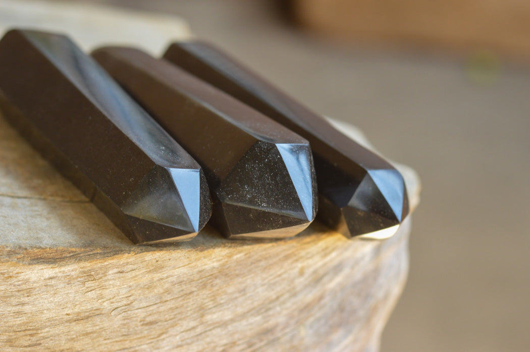 Polished Double Terminated Black Basalt Points x 4 From Madagascar - TopRock