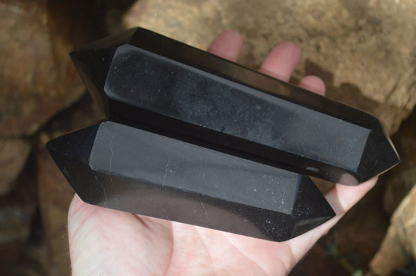 Polished Double Terminated Black Basalt Points  x 4 From Antsirabe, Madagascar - Toprock Gemstones and Minerals 
