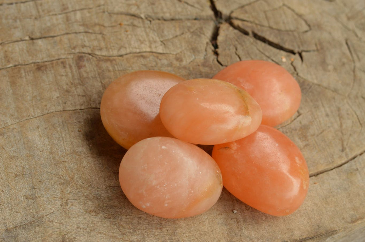 Polished Killer Bright Orange Twist Calcite Palm Stones x 12 From Madagascar - TopRock
