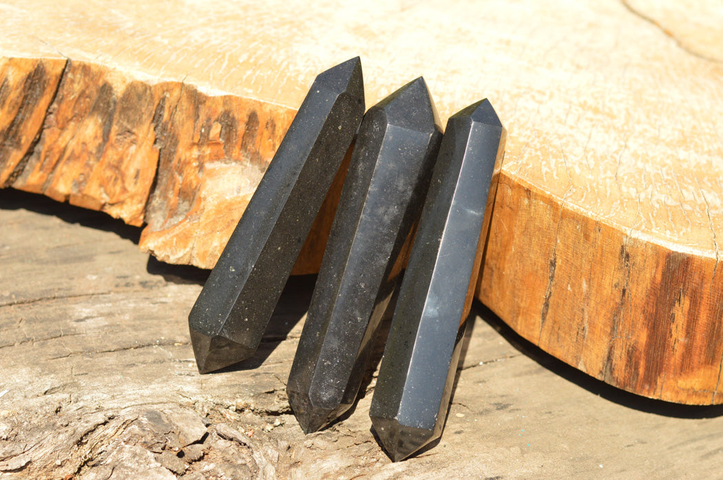 Polished Double Terminated Black Basalt Points x 4 From Madagascar - TopRock