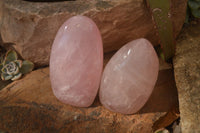 Polished Gemmy Pink Rose Quartz Standing Free Forms x 3 From Antsirabe, Madagascar - Toprock Gemstones and Minerals