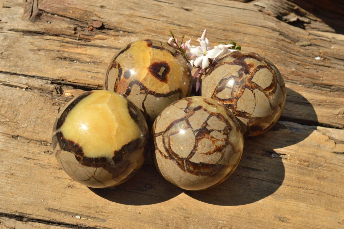 Polished Septerye (Calcite & Aragonite) Spheres x 4 From Mahajanga, Madagascar - TopRock