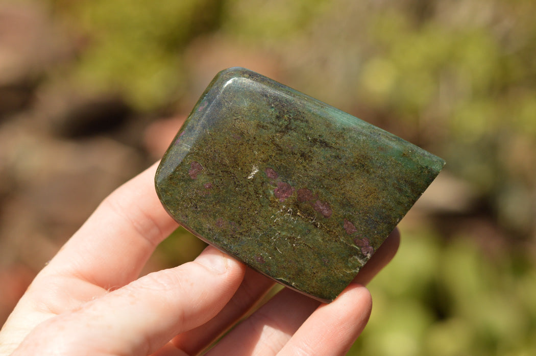 Polished Rare Fluorescent Green Verdite Ruby Corundum Free Forms x 3 From Zimbabwe - TopRock