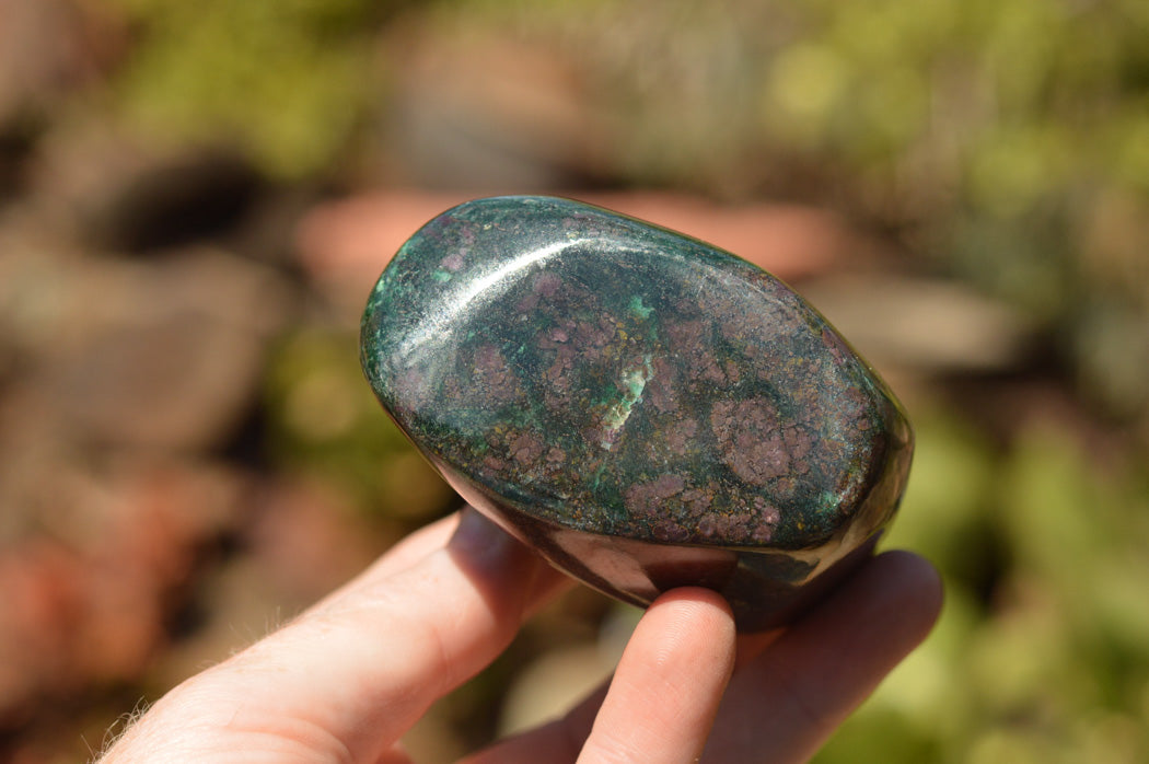 Polished Rare Fluorescent Green Verdite Ruby Corundum Free Forms x 3 From Zimbabwe - TopRock