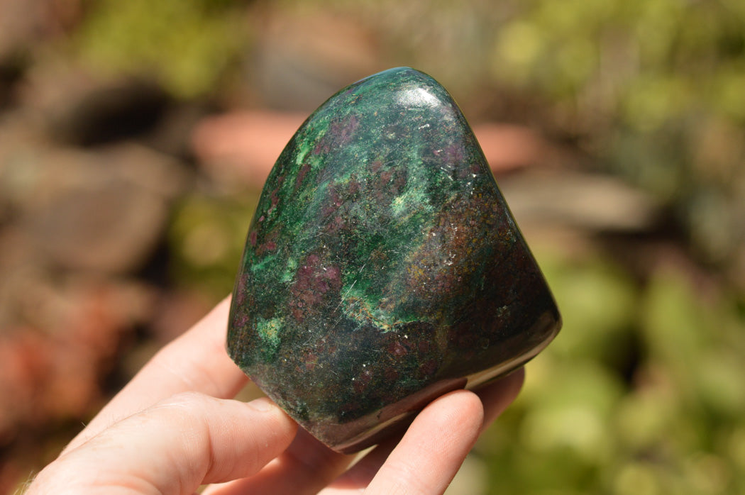 Polished Rare Fluorescent Green Verdite Ruby Corundum Free Forms x 3 From Zimbabwe - TopRock