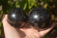 Polished Rare Iolite Spheres x 2 From Ambatofinandrahana, Madagascar - Toprock Gemstones and Minerals