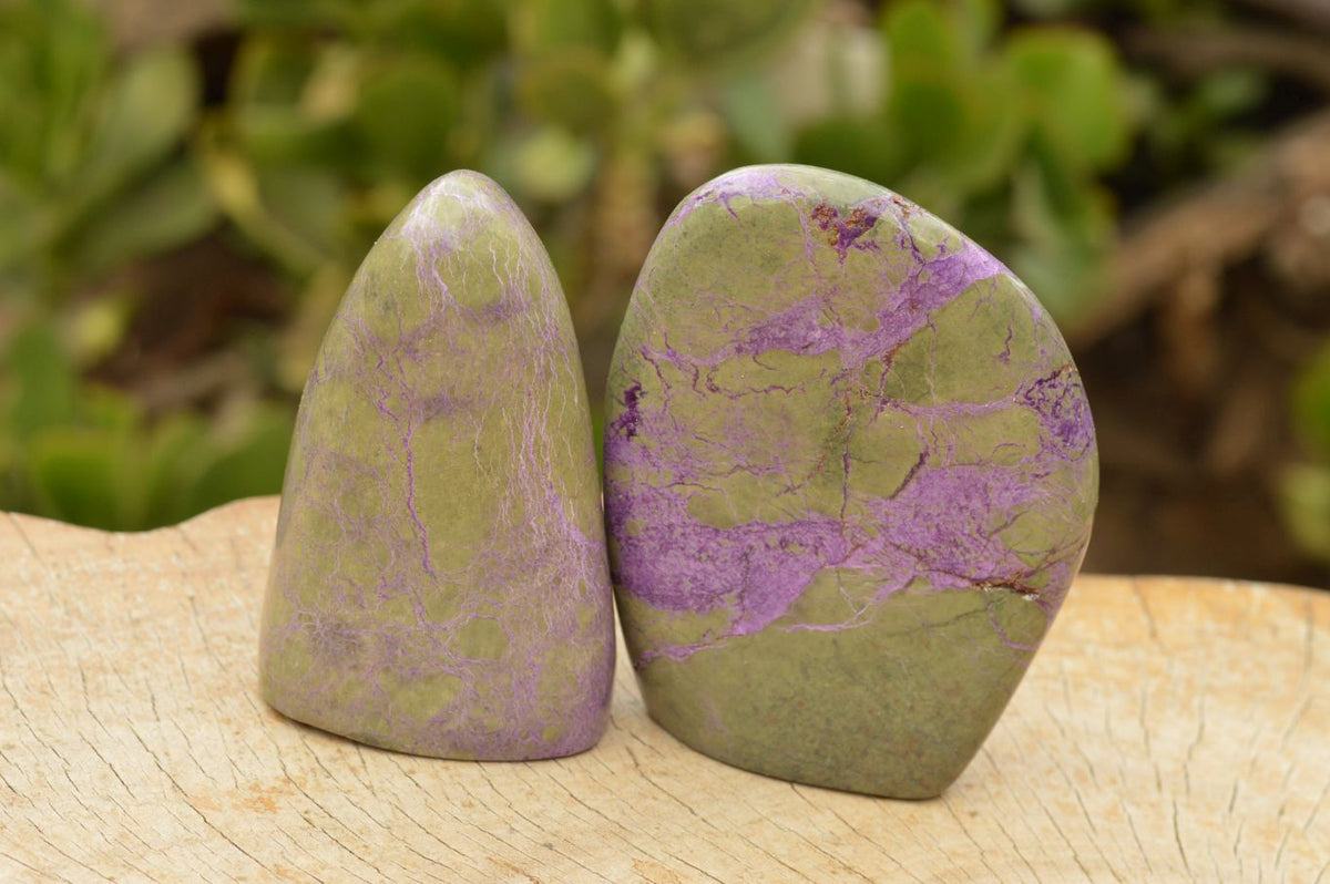 Polished Stichtite & Green Serpentine (Atlantisite) Standing Free Forms x 3 From Barberton, South Africa - TopRock