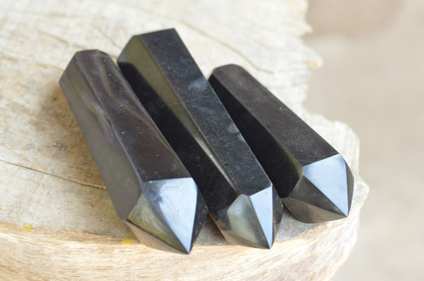 Polished Double Terminated Black Basalt Points  x 3 From Madagascar - TopRock