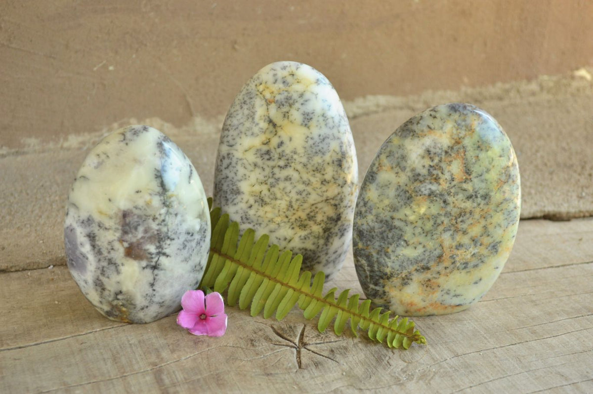 Polished Dendritic White Opal Standing Free Forms x 3 From Moralambo, Madagascar - TopRock
