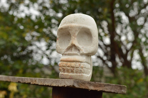 Polished Hand Carved White Soapstone Skulls x 2 From Zimbabwe - TopRock