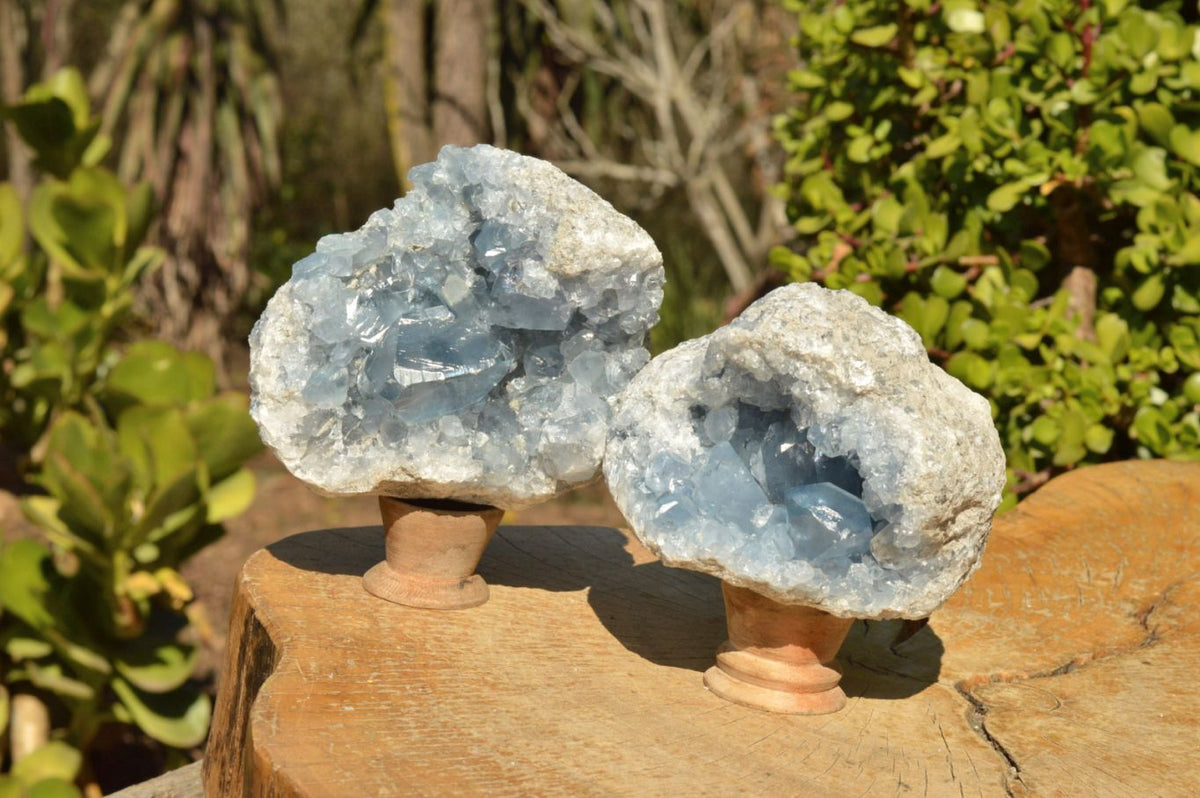 Natural Blue Celestite Geode Specimens x 2 From Sakoany, Madagascar - TopRock